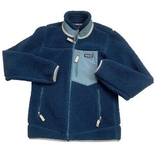 Patagonia worn wear Women Retro  Fleece Jacket Navy Blue Full Zip Size small